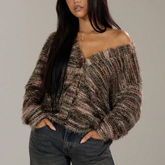 Casual Women's Oversized Textured Stripe Knit Sweater cardigan - Picture 1 of 5